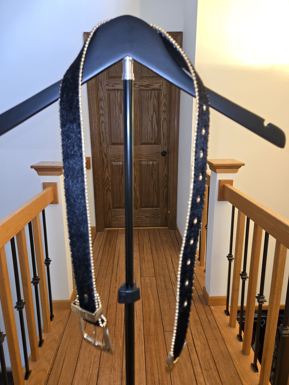 SHEIN Black Velvet Belt with Gold Chain Trim